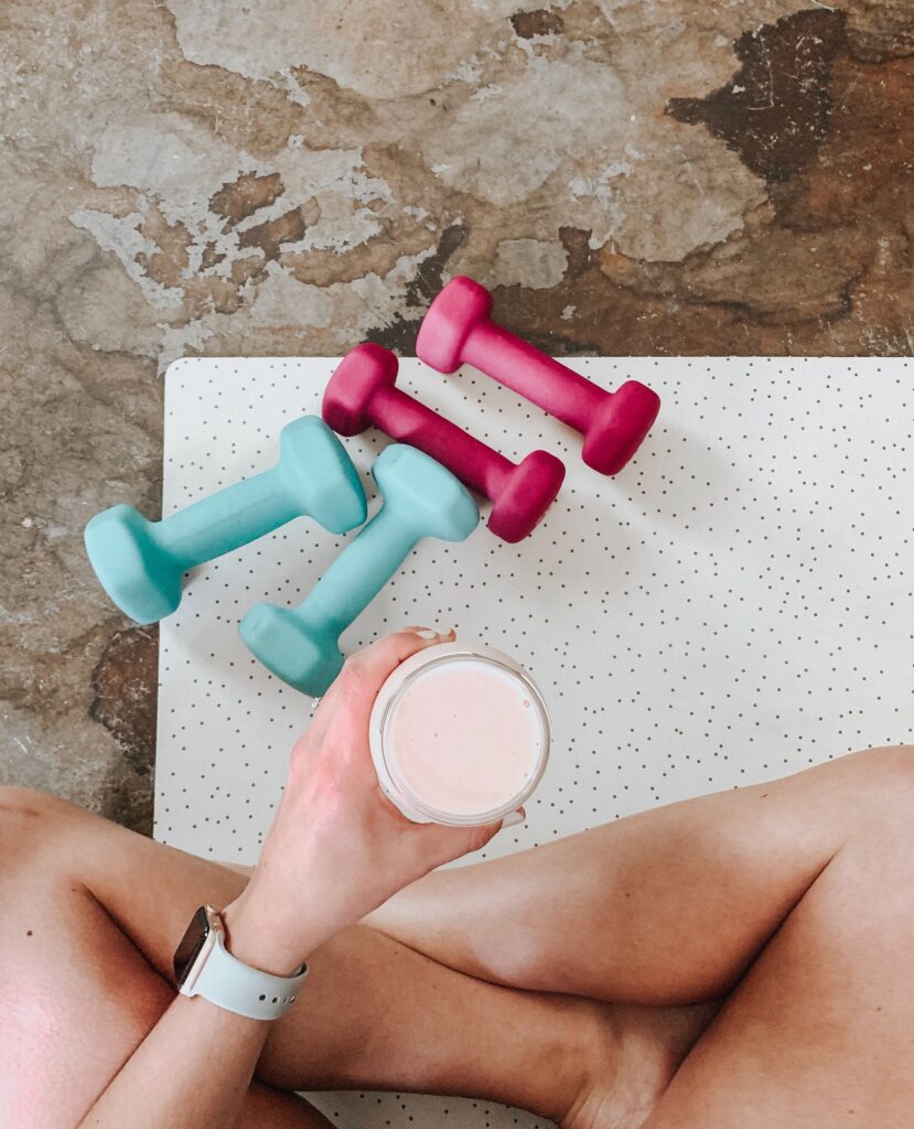 lifestyle changes: free weights & protein smoothie