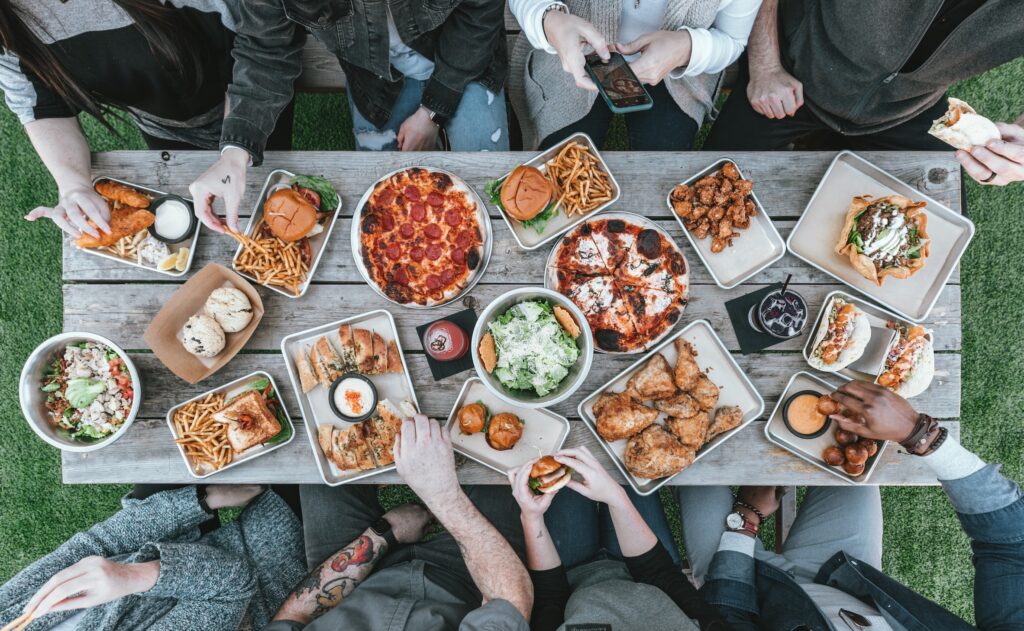Group of friends eating together