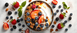 Bowl with probiotic-rich yogurt, berries and granola