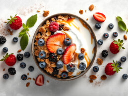 Bowl with probiotic-rich yogurt, berries and granola